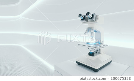 Microscope chemistry. pharmaceutical instrument. microbiology magnifying tool and symbol of chemical science exploration. Space for banner and logo. Science and Technology background. 100675338