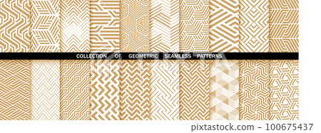 Geometric set of seamless gold and white patterns. Simpless vector graphics 100675437