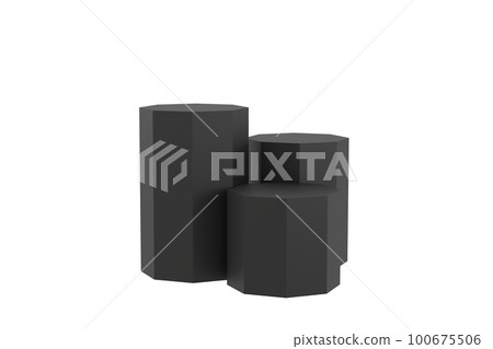 3D. Elegant black Octagon Podium on Geometric Background for Premium Presentations. 100675506
