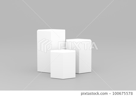 Elegant White hexagon Podium on Geometric Background for Premium Presentations. 3D Elegant White hexagon Podium on Geometric Background for Premium Presentations. 3D 100675578