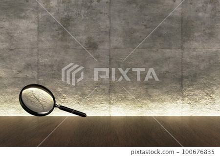 放大鏡和混凝土背景複製空間 100676835