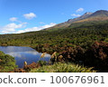 陽光明媚的日子裡的湖面和湖面上倒映的群山 100676961