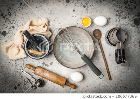 Baking utensils and ingredients. 100677369