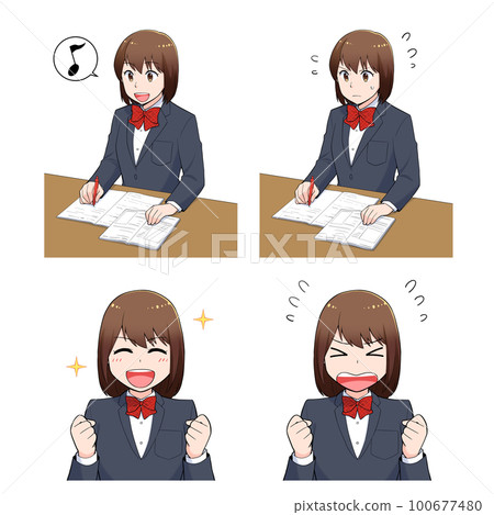 Female student study pose set 100677480