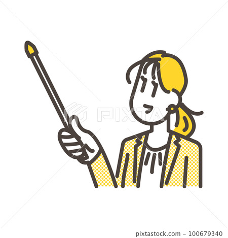 A young female businessman who explains with a pointer with a smile [upper body vector illustration material] 100679340
