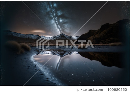 Beautiful scenery mountain landscape and lake with starry night sky Beautiful scenery mountain landscape and lake with starry night sky 100680260