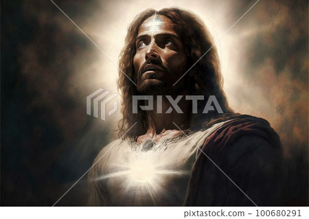 Portrait of Jesus Christ after resurrection, powerful image for Easter Portrait of Jesus Christ after resurrection, powerful image for Easter 100680291