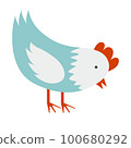 Cute hen in a flat cartoon style. Vector illustration 100680292