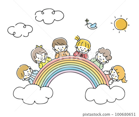 Rainbow and children Rainbow and children 100680651