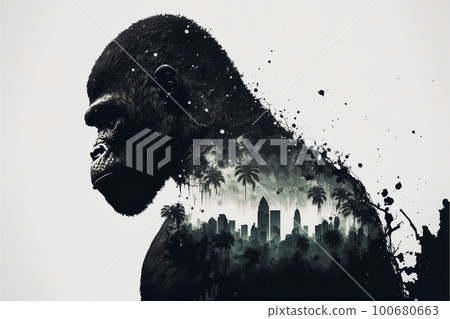 Male gorilla with powerful shoulder and strength with calmly look 100680663