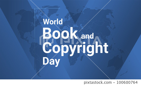 World Book and Copyright Day holiday card. Poster with earth map, blue gradient lines background, white text. World Book and Copyright Day holiday card. Poster with earth map, blue gradient lines background, white text. 100680764