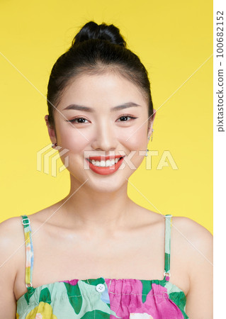 Pretty girl with red lips and professional make up and white teeth smile Pretty girl with red lips and professional make up and white teeth smile 100682152