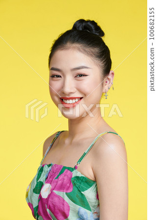 Pretty girl with red lips and professional make up and white teeth smile Pretty girl with red lips and professional make up and white teeth smile 100682155