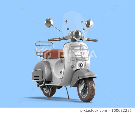 White retro scooter personal transport for busines perspective view 3d render on blue background 100682255