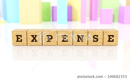 一塊印有 EXPENSE 字母的木塊 100682353