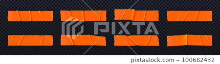 Realistic orange paper duct tape vector strip set Realistic orange paper duct tape vector strip set 100682432