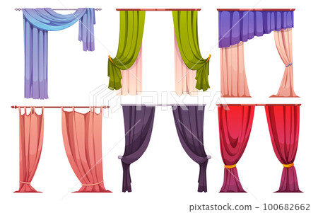 Cartoon set of color curtains isolated on white 100682662
