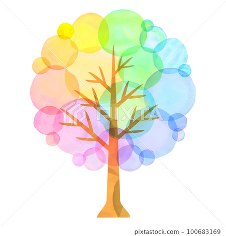 水彩觸摸彩虹樹多彩 100683169