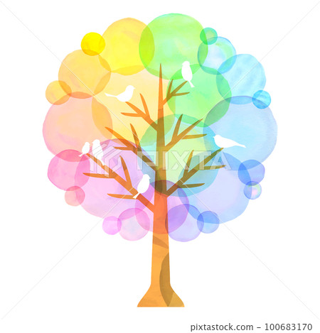 水彩觸摸彩虹樹多彩 100683170
