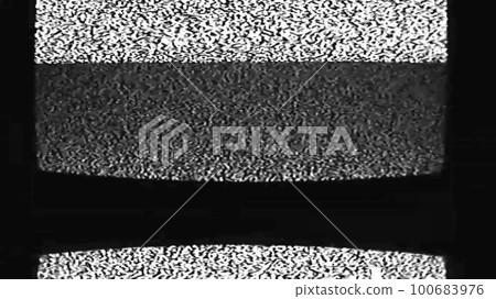 Analog TV screen glitch static noise. Signal error. Black white grain texture distortion interference on vintage CRT television display illustration. Analog TV screen glitch static noise. Signal error. Black white grain texture distortion interference on vintage CRT television display illustration. 100683976