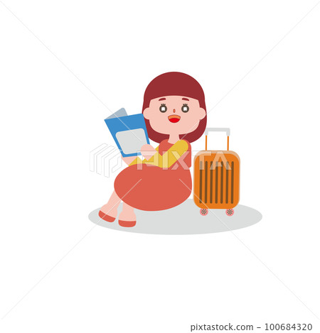 reading mini character girl 100684320