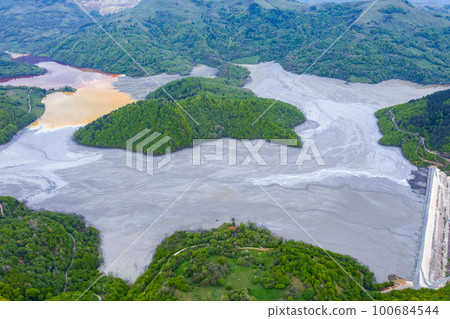Aerial view of a big waste decanting lake Aerial view of a big waste decanting lake 100684544