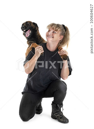 malinois and woman in studio malinois and woman in studio 100684627
