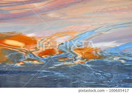 Pollution of a lake with contaminated water from a gold mine. Pollution of a lake with contaminated water from a gold mine. 100685417