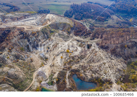 Industrial mining landscape from a drone, aerials Industrial mining landscape from a drone, aerials 100685466