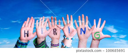 Children Hands Building Word Hiring, Blue Sky Children Hands Building Word Hiring, Blue Sky 100685691