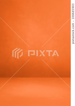 Empty neon orange concrete interior background 100685903
