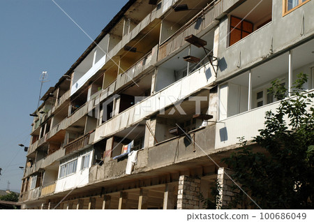 Bombardment building ruins in Nagorno Karabakh 100686049
