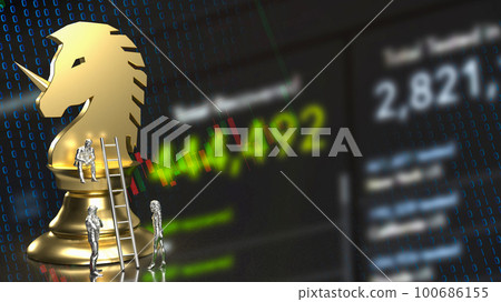 The man and gold unicorn chess  for Business concept 3d rendering 100686155