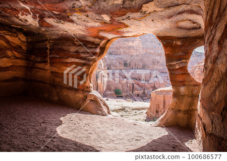 Inside underground royal tomb, Petra, Jordan 100686577