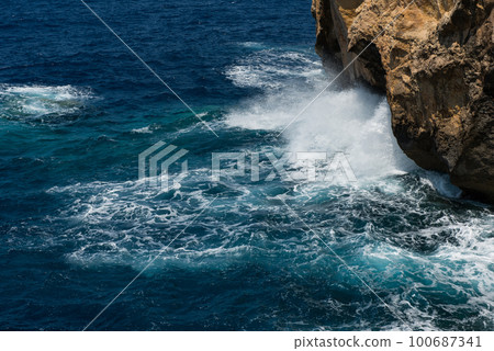 Blue hole and the collapsed Azure window. Gozo, Malta 100687341
