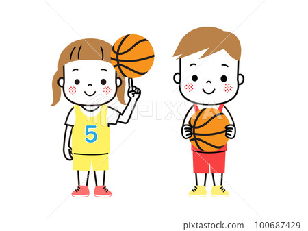 boy and girl playing basketball 100687429
