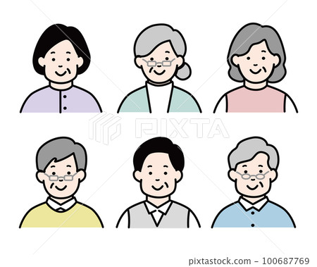 Elderly/senior icon set upper body color grandpa grandma Elderly/senior icon set upper body color grandpa grandma 100687769
