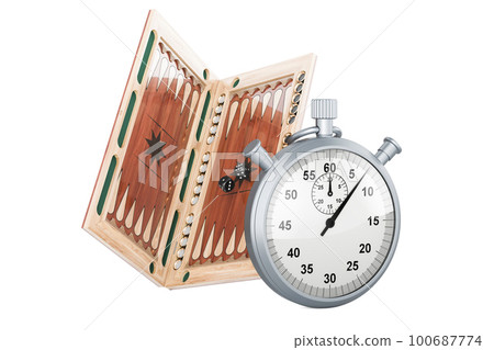 Backgammon, board game with stopwatch, 3D rendering 100687774