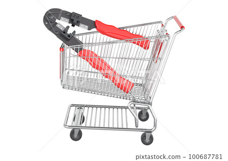 Crimper, crimp tool inside shopping cart, 3D rendering 100687781