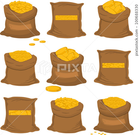 big colored set different types bags, full sack of coins big colored set different types bags, full sack of coins 100688330