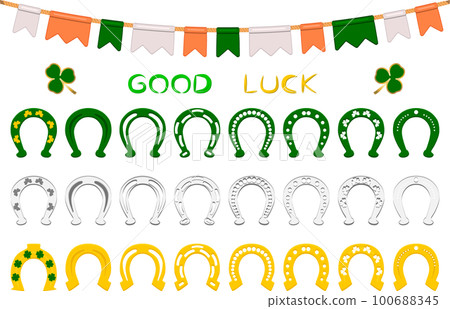 Irish holiday St Patrick day, set color horseshoes 100688345