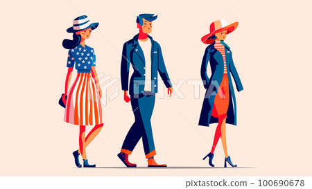 young people in traditional amarican clothes friends standing together full length 100690678
