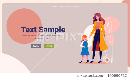 mother walking with her little daughter loving family parenthood childcare concept mothers day card template 100690712