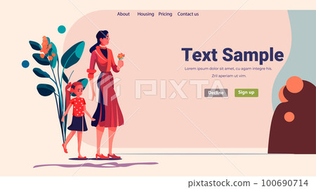 mother walking with her little daughter loving family parenthood childcare concept mothers day card template 100690714