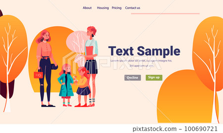 women walking with little daughters in park loving family parenthood childcare concept mothers day card template women walking with little daughters in park loving family parenthood childcare concept mothers day card template 100690721