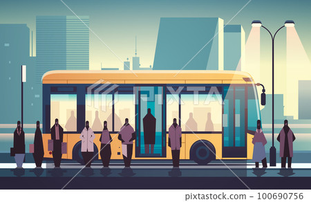 people at public transport bus station comfortable moving concept horizontal 100690756