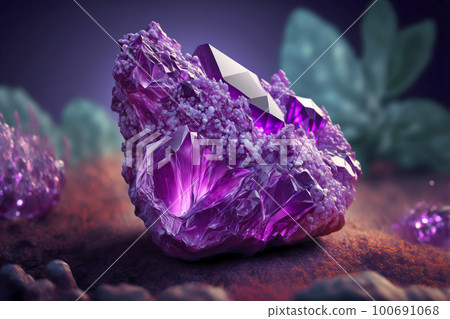 Amethyst druze crystal. Magic gemstones for esoteric spiritual practice, Healing, Witchcraft, reiki therapy. Generative AI illustration 100691068