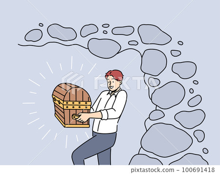 Smiling businessman with chest in hands Smiling businessman with chest in hands 100691418