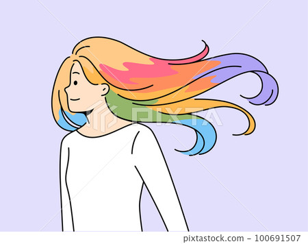 Smiling woman with colorful dyed hair Smiling woman with colorful dyed hair 100691507