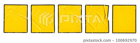 Blank warning sign yellow color with black frame sticker set isolated on white background Blank warning sign yellow color with black frame sticker set isolated on white background 100692970